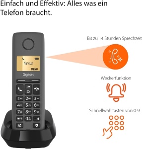 Gigaset Pure 120 - Telefon fara fir cu protectie impotriva apelurilor si ECO DECT - afisaj retroiluminat - Compatibil cu aparate auditive, negru antracit [Compatibil in DE, IT, FR, NL, BE, Che, AUT] - Img 4