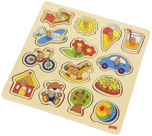 Goki 57576 - Puzzle cu cuie - Cal balansoar, Minge