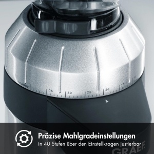 GRAEF. CM800 - Rasnita electrica de cafea, carcasa din aluminiu, recipient pentru boabe 350g, rasnita conica din otel inoxidabil, 40 de macinari, portafiltru pentru rasnita de cafea, insertie antistatica, roata cu palete din aluminiu, 128 W, argintiu - Img 7