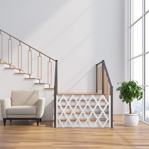 Gratar de protectie pentru caini Relaxdays, extensibil 35-126 cm, inaltime 70-82 cm, bambus, alb - Img 2