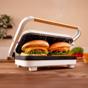 Gratar electric Cecotec RockNGrill 1300 Wood, 1300W, alb, maner din lemn - Img 6