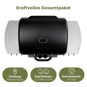Gratar pe gaz Clatronic GG 3590 cu 2 zone de incalzire, 2 arzatoare, 48.5 x 37.5 cm - Img 2