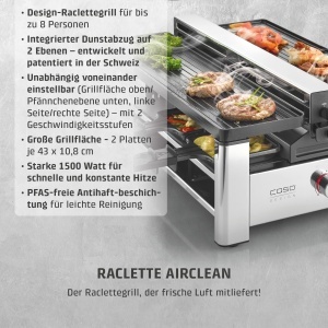 Gratar Raclette CASO AirClean pentru 8 persoane 1500W Dunstabzug integrat Placi ceramice antiaderente - Img 2