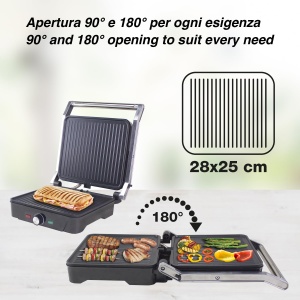 Grill electric multifunctional Beper P101TOS503, 2000 W, Placi antiaderente, Deschidere 180 - Img 3