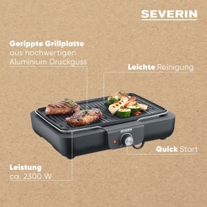 Grill electric Severin PG 8556, 2200 W, pentru interior si exterior, negru - Img 4