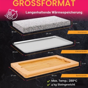 Grillplatte NutriChef Granitstein 38x27 cm, Antihaft, 290C, Bambus - Img 2