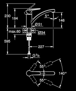 GROHE Start, robinet de bucatarie (pivotare la 140deg, conexiune flexibila, inclusiv instrument de asamblare), negru, 305302431 - Img 10