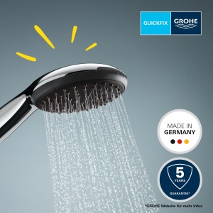 GROHE Vitalio 110, cap de dus, economie suplimentara de apa, 6l pe minut (dus de mana cu 2 tipuri de pulverizare, conexiune standard, inel din silicon protejeaza impotriva caderilor), rotund, cromat, 2794610E - Img 3
