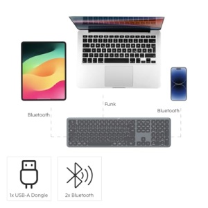 Hama Keyboard Mouse Set, wireless (Multi-Device 2.4GHz prin receptor USB + 2x Bluetooth pentru PC, laptop, tableta, raza de actiune de 10 m, aspect QWERTZ german, fara zgomot de clic, functioneaza cu baterie) negru - Img 10