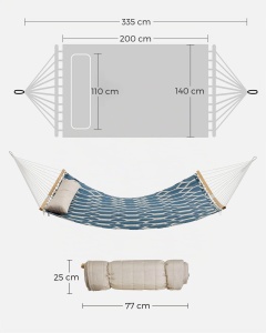 Hamac cu perna SONGMICS, 200 x 140 cm, suport 225 kg, bej si albastru - Img 2