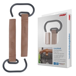 Hanger pentru carucior reer CarryHook, 2 bucati, universal, negru-maro, cu prindere velcro