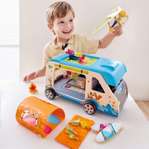 Hape Adventure Van | Autocaravana cu papusi si accesorii, rulota poate fi deschisa, de la 3 ani - Img 3