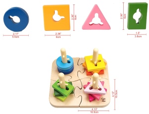 Hape Creative Peg Puzzle Joc de stivuire din lemn Puzzle de rezolvare a problemelor pentru copii mici, Joc de stivuire cu diferite forme, Bete fixe si culori stralucitoare - Img 4