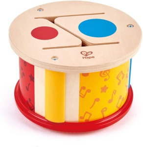 Hape Doppelseitige Holztrommel pentru copii suprafete multiple lemn durabil