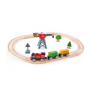 Hape Eisenbahnwelt Freight Delivery Railway, Circle, 19 bucati din lemn, de la 3 ani