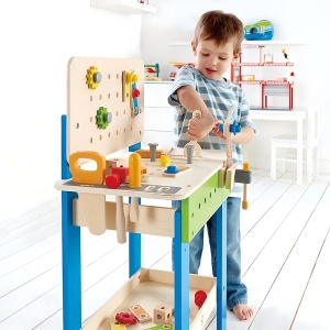Hape Meister-Werkbench | Banca de instrumente din lemn premiata pentru copii Joc de jucarie Constructie creativa, atelier reglabil pe inaltime de 35 de piese pentru copii mici - Img 5