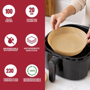 Hartie de copt Beper C103ACC100 pentru friteuza cu aer cald, 100 bucati, 20 cm - Img 2
