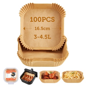 Hartie de copt Cosori pentru friteuza cu aer XL 3-4,5 l, 100 bucati 16,5 cm, accesorii airfryer nealbite, tavi de unica folosinta cu acoperire antiaderenta, hartie pergament, compatibila cu friteuzele cu aer obisnuite