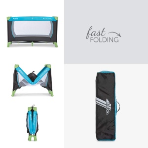 hauck Pat de calatorie pentru copii Dream N Play de la nastere pana la 15 kg, Mic pliabil cu landou si fund pliabil, suprafata de culcare 120 x 60 cm (Albastru apa) - Img 4