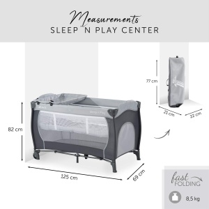 hauck Pat de calatorie pentru copii Sleep N Play Center cu atasament pentru nou-nascuti, covoras de infasat, landou, role, alunecare, pliabil mic, patut de calatorie pentru bebelusi Copil mic de la nastere pana la 15 kg (piatra) - Img 7