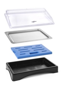 HENDI Vitrina bufet, racita, set cu pachete de gheata, carcasa din Polystrol, tava de servire din otel inoxidabil, capota rulanta din Polystrol, GN 1/1, 555x357x(H) 175mm - Img 3