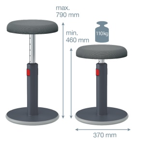 Hocker Ergonomic Leitz Active, Inaltime Ajustabila 46-79 cm, Culoare Gri - Img 3