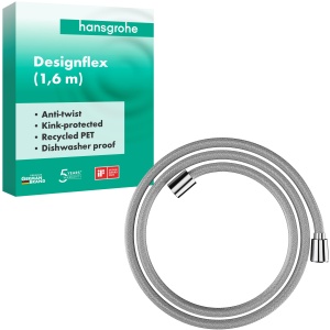 Hose de dus hansgrohe Designflex 1,60 m, cu protectie impotriva rasucirii, crom