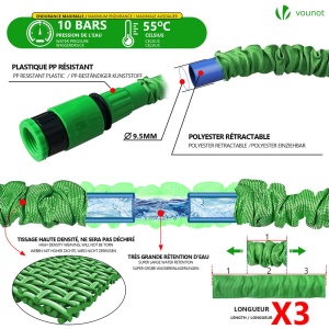 Hose flexibil VOUNOT 30 m, 10 functii de pulverizare, 12 si 34 inch, verde - Img 2