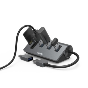 Hub USB Hama cu cititor de carduri, 5 porturi, 3x USB-A, SD, microSD, gri - Img 3