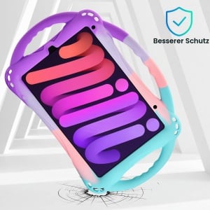Husa de protectie TopEsct pentru iPad Mini 6, roz si turcoaz, silicon rezistent - Img 2