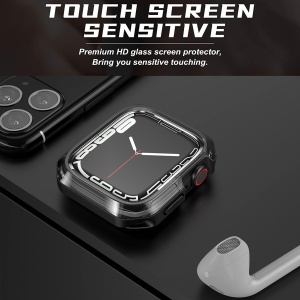 Husa Protectie pentru Ceas Inteligent Apple Watch 45 mm Series 7, Neagra, Geam Temperat - Img 7