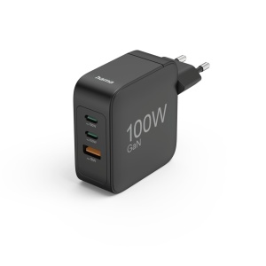 Incarcator rapid 100W GaN cu Power Delivery si Quick Charge 3.0, 3-porturi USB-C USB-A, Negru