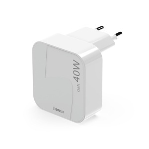 Incarcator rapid Hama GaN 40W, 2x USB-C, pliabil, alb