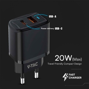 Incarcator rapid V-TAC 20W USB-C cu 2 porturi pentru iPhone si Samsung - Img 3