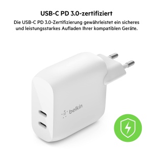 Incarcator USB-C Belkin 40W cu 2 porturi, incarcare rapida pentru iPhone si iPad - Img 4