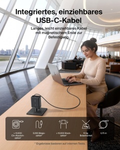 Incarcator USB-C Belkin UltraCharge 45W cu cablu retractabil, 2 porturi - Img 3