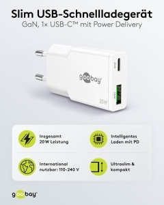 Incarcator USB-C GaN Dual 20W Alb - goobay 75730 - Img 2