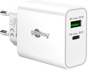 Incarcator USB C goobay 30W, Dual Port, compact, alb