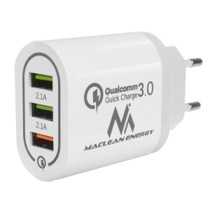 Incarcator USB Maclean MCE479, 3x USB, 1x QC 3.0, 2.1A, Alb