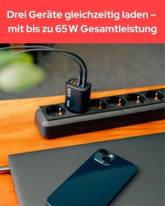 Incarcator Verbatim Essentials 65W GaN cu 2 USB-C si 1 USB-A, Negru - Img 5