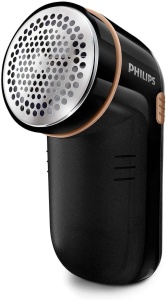 Indepartarea scame Philips pentru toate articolele de imbracaminte, indeparteaza pastilele mici, 2 setari de inaltime, functioneaza cu baterii (2 baterii Philips AA incluse), 8 x 12,3 x 5,8 cm, negru-auriu (GC026/80) - Img 1