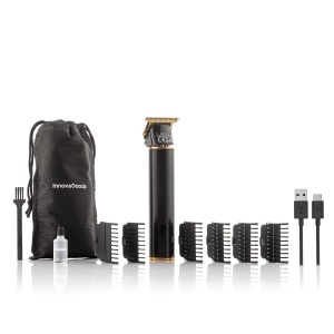 InnovaGoods - Aparat de tuns reincarcabil in forma de T 3 viteze afisaj LCD incl 6 piepteni si USB-C rezistent la apa negru auriu plastic - Img 2