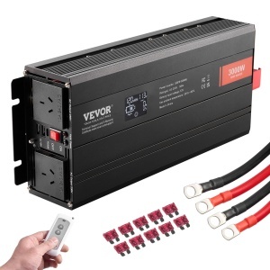 Inversor de tensiune VEVOR SGPE-3000W, 3000W, 12V DC, 230V AC, 2 prize AC, 2 USB