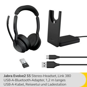 Jabra Evolve2 55 - Casti stereo fara fir cu statie de incarcare Air Comfort - Microfoane cu anulare a zgomotului si ANC - Certificat MS Teams, compatibil cu alte platforme - Negru - Img 2