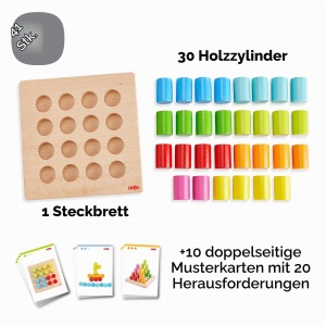 Joc de constructie HABA Zylinder 30 blocuri colorate din lemn, 10 carti model - Img 2