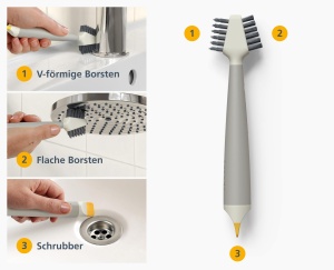 Joseph Joseph CleanTech 3-in-1 Perie Detaliata pentru Curatare cu Maner Antialunecare - Img 5