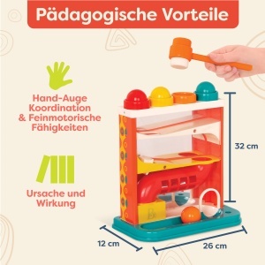 Jucarie interactiva cu bile si ciocan B. toys Whacky Ball, multicolor, pentru copii 12 luni - Img 4