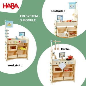 Jucarie multifunctionala HABA Creative Play 3 in 1 - Bucatarie, Magazin si Atelier - Lemn durabil - Img 2