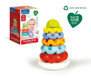 Jucarie pentru bebelusi Clementoni Bunte Stapelringe - 5 inele colorate din plastic reciclat - Img 7