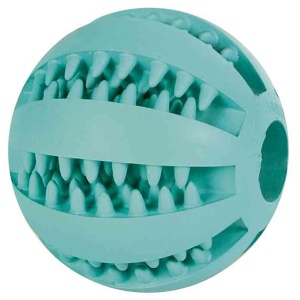 Jucarie pentru caini TRIXIE Denta Fun Ball, cu gust de menta, 7 cm, turcoaz